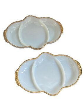 Pair of vintage FireKing oven ware pickle dishes
